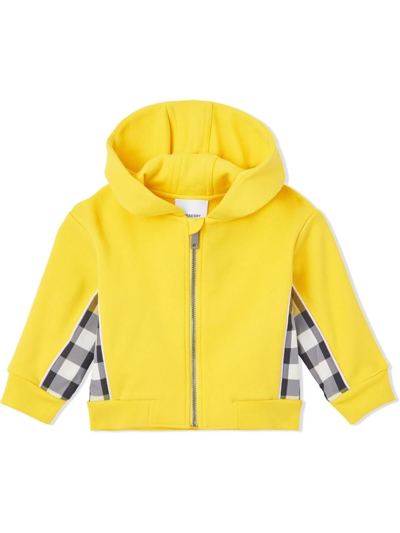Burberry Baby Checked Cotton Zip-up Hoodie In Yellow