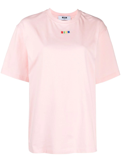Msgm Logo-embroidered Cotton T-shirt In Pink