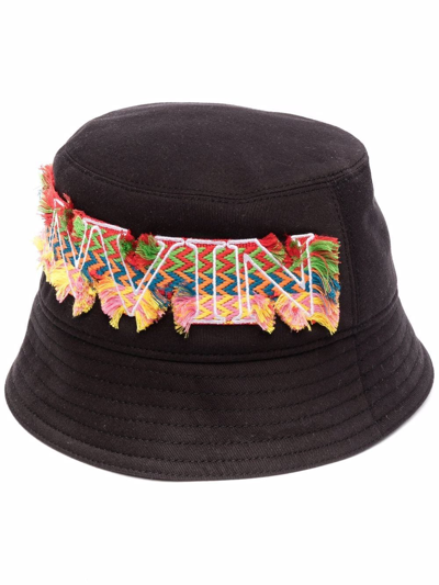 Lanvin Logo-embroidered Fringed Hat In Black