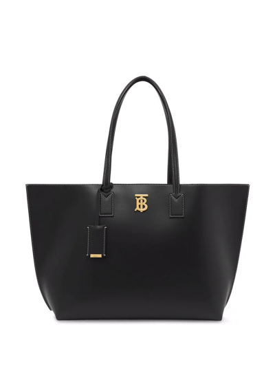Burberry Monogram Leather Tote Bag In Black