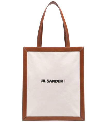 Jil Sander + Logo Leather-trim Tote In Neutrals