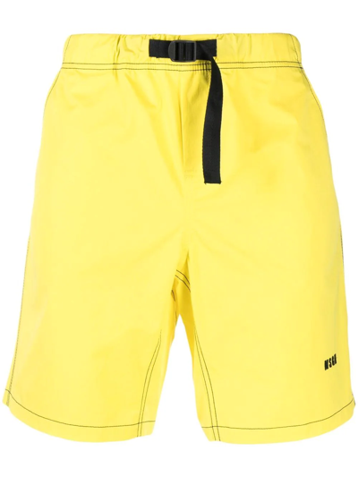 Msgm Contrast Stitching Track Shorts In Yellow