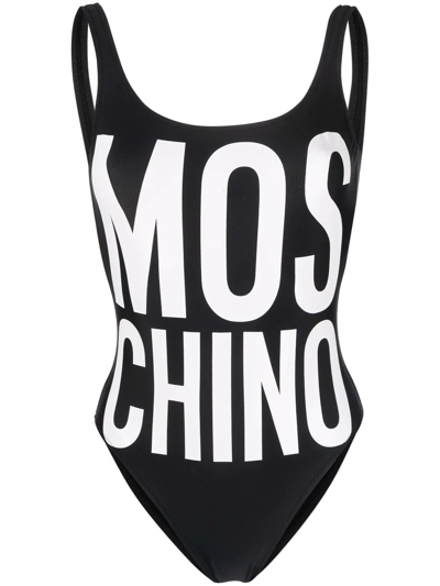 Moschino Oversize Logo-print One-piece Swimsuit In Black