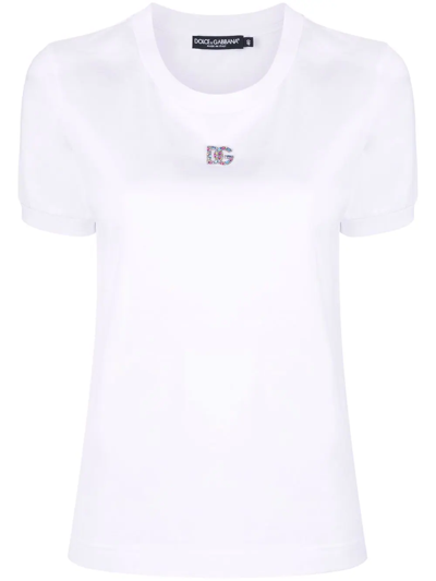 Dolce & Gabbana Crystal-embellished Round-neck T-shirt In White