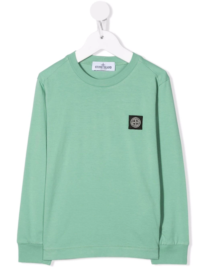 Stone Island Junior Kids' Compass-patch Crew Neck Sweatshirt In Green