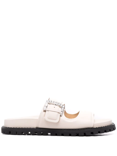 Michael Michael Kors Buckled Double-strap Slides In Neutrals