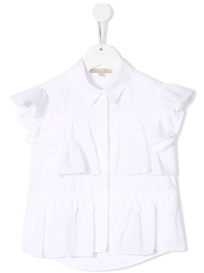 Elie Saab Junior Teen Ruffled-trim Sleeveless Shirt In White