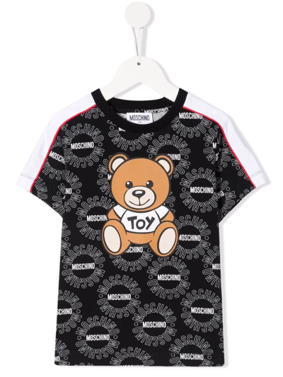 Moschino Kids' Bear-motif Logo-print T-shirt In Black