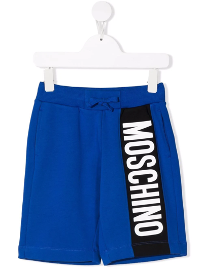 Moschino Kids' Logo Panel Track Shorts In Blue