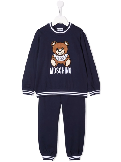 Moschino Kids' Set Of A Cotton Sweatshirt And Sweatpants In Navy Blue