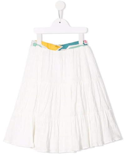 Emilio Pucci Junior Kids' Flared Tiered Skirt In White