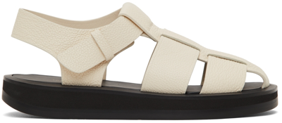 The Row Off-white Leather Fisherman Flat Sandals