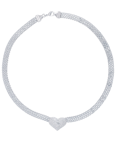 Macy's Women's Diamond Accent Heart Necklace In Silver