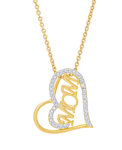 Macy's Women's Diamond Accent 'mom' Heart Pendant Necklace In Gold