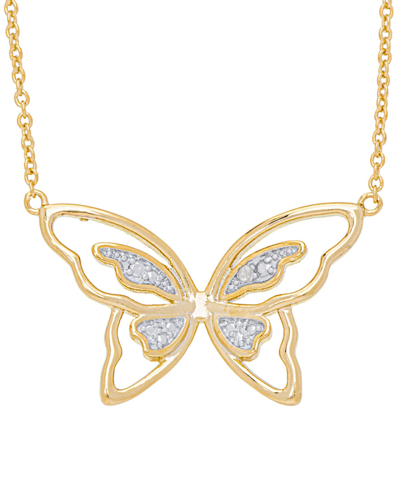 Macy's Women's Diamond Accent Butterfly Necklace In Gold