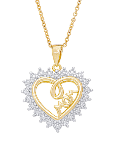 Macy's Women's Diamond Accent 'mom' Heart Pendant Necklace In Gold