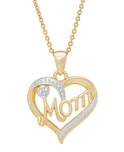 Macy's Women's Diamond Accent 'mom' Heart Pendant Necklace In Gold