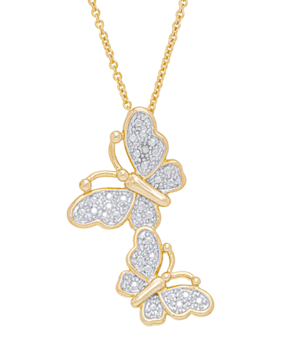 Macy's Women's Diamond Accent Butterfly Pendant Necklace In Gold