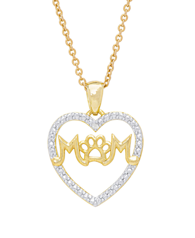 Macy's Women's Diamond Accent 'mom' Paw Heart Pendant Necklace In Gold