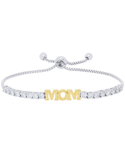 Macy's Women's Cubic Zirconia 'mom' Adjustable Bolo Bracelet In Gold
