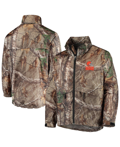 DUNBROOKE MEN'S DUNBROOKE REALTREE CAMO CLEVELAND BROWNS CIRCLE SPORTSMAN WATERPROOF PACKABLE FULL-ZIP JACKET