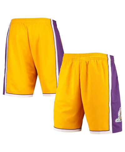 MITCHELL & NESS MEN'S MITCHELL & NESS GOLD LOS ANGELES LAKERS 2009 HARDWOOD CLASSICS 75TH ANNIVERSARY SWINGMAN SHORT