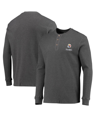 Dunbrooke Men's  Heathered Gray Pittsburgh Steelers Logo Maverick Thermal Henley Long Sleeve T-shirt