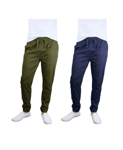 Galaxy By Harvic Men's Basic Stretch Twill Joggers, Pack Of 2 In Olive,navy