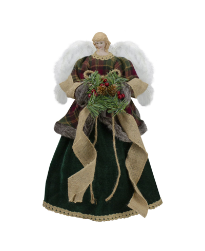 Northlight 18" Angel In A Dress Unlit Christmas Tree Topper Accented With Holly Berries In Green