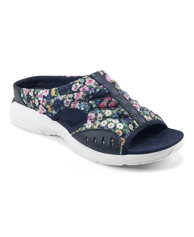 Easy Spirit Women's Traciee Square Toe Casual Flat Sandals In Dark Blue Floral