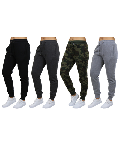 Galaxy By Harvic Women's Loose-fit Fleece Jogger Sweatpants-4 Pack In Black-charcoal-woodland-heather Grey