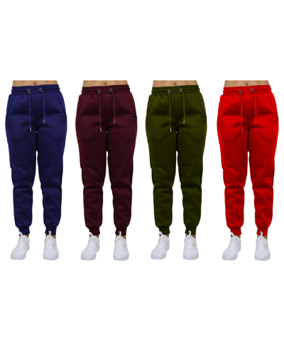 Galaxy By Harvic Women's Loose-fit Fleece Jogger Sweatpants-4 Pack In Navy-burgundy-olive-red