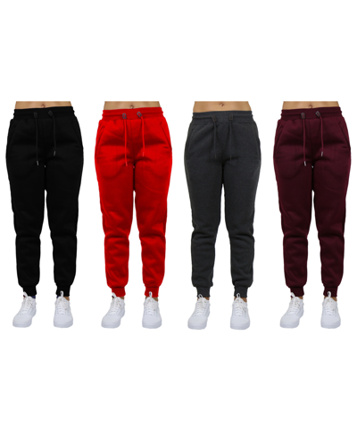 Galaxy By Harvic Women's Loose-fit Fleece Jogger Sweatpants-4 Pack In Black-red-charcoal-burgundy