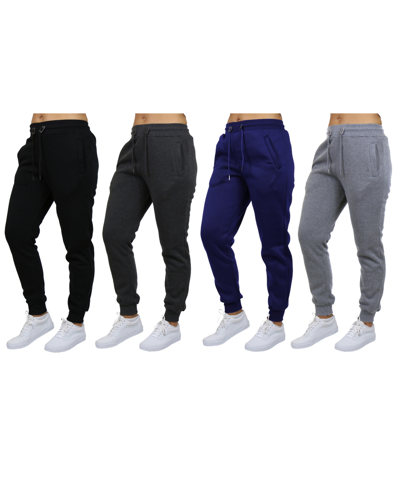 Galaxy By Harvic Women's Loose-fit Fleece Jogger Sweatpants-4 Pack In Black-charcoal-navy-heather Grey
