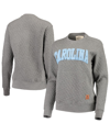 Pressbox Women's  Heathered Gray North Carolina Tar Heels Moose Applique Quilted Crewneck Sweatshirt In Heathered Gray