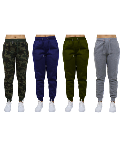 Galaxy By Harvic Women's Loose-fit Fleece Jogger Sweatpants-4 Pack In Woodland-navy-olive-heather Grey