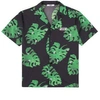 Msgm Leaf-print Cuban Shirt In Green