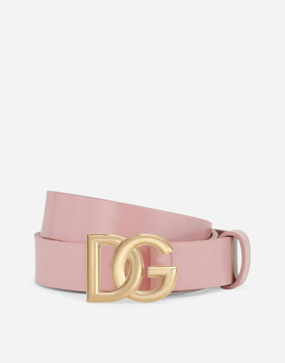 Dolce & Gabbana Patent Leather Belt With Dg Logo In Pink