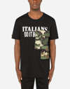 DOLCE & GABBANA PRINTED COTTON T-SHIRT WITH CAMOUFLAGE DETAILS