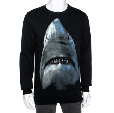 Pre-owned Givenchy Black Shark Printed Cotton Crew Neck Sweatshirt Xs