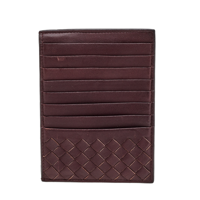 Pre-owned Bottega Veneta Burgundy Intrecciato Leather Card Holder