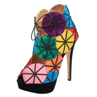 Pre-owned Charlotte Olympia Multicolor Satin Parasol Platform Sandals Size 36.5