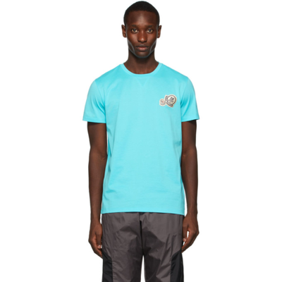 Moncler Archivio Double Logo Patch Cotton T-shirt In Blue