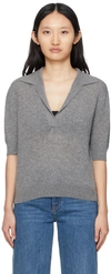 Khaite Shrunken Jo Cashmere Polo Sweater In Grey