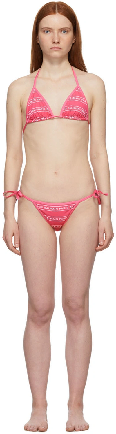 Balmain Pink & White Monogram Triangle Bikini