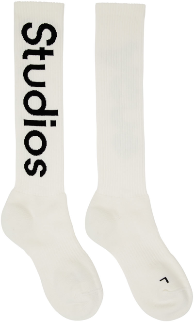 Acne Studios Black Logo Cotton-blend Knee-high Socks In Off White