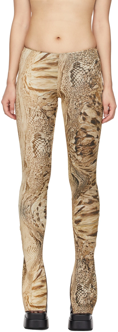 Blumarine Beige & Brown Snake Leggings In M8335 Sahara/marrone