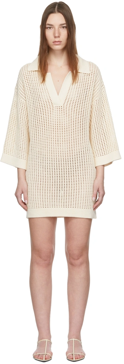 Nanushka Siya Paper-crochet Coverup Polo Shirt In Beige