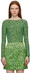 Maisie Wilen Ssense Exclusive Green Printed Bodysuit In Vortex Gree