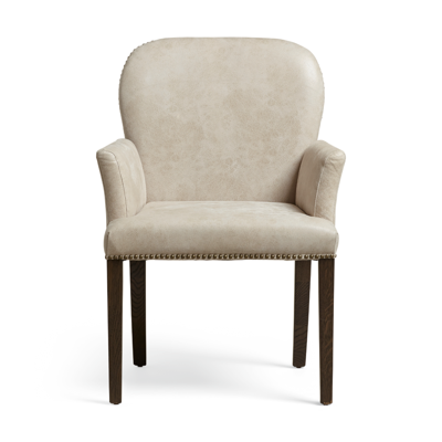 Oka Stafford Leather Dining Chair With Arms - China Clay